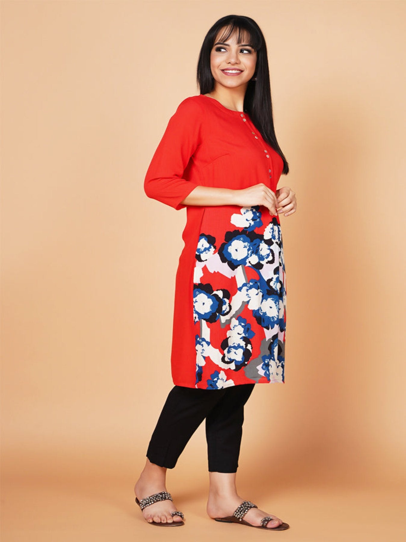 Bold Red floral printed kurta