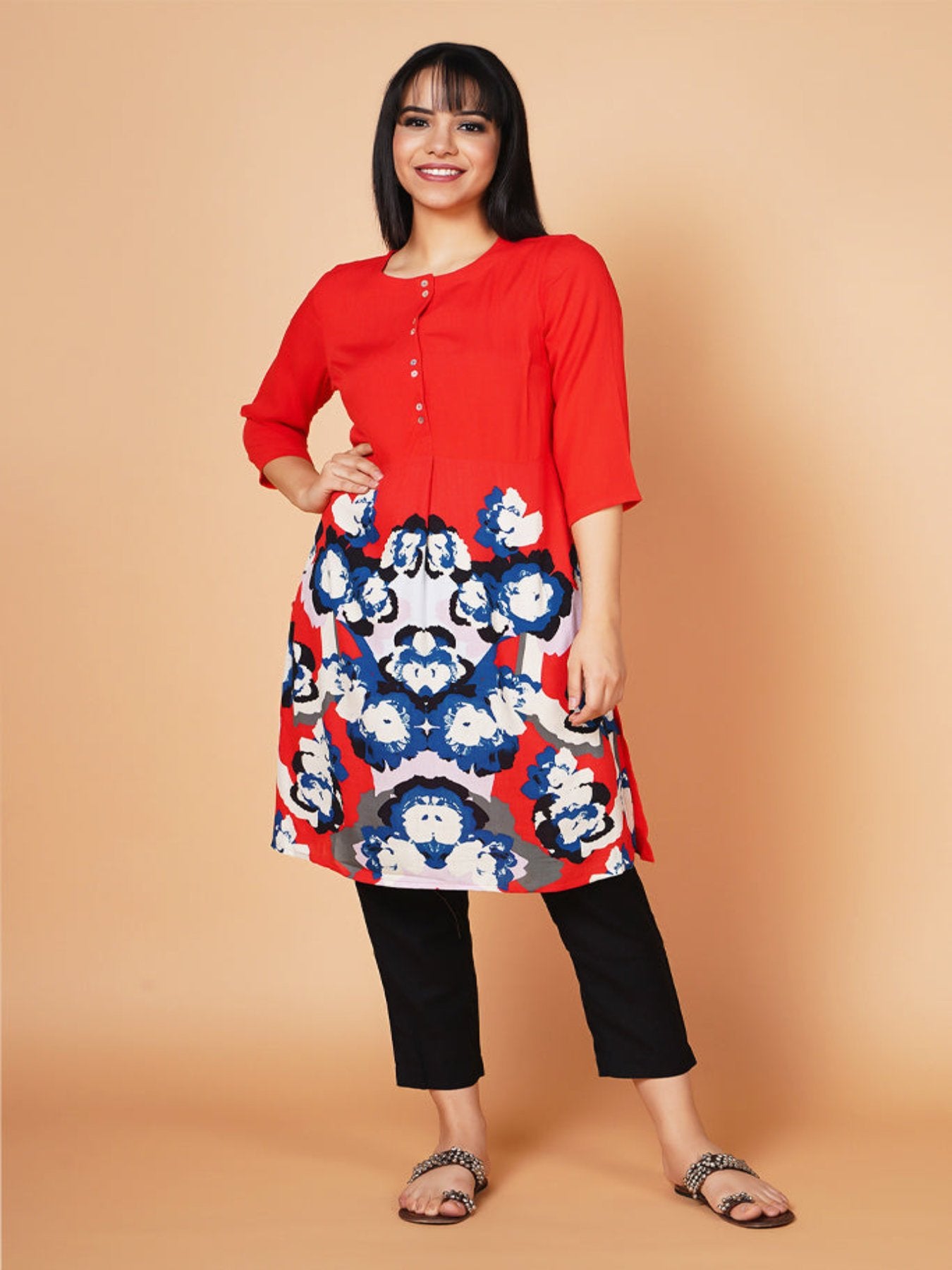 Bold Red floral printed kurta