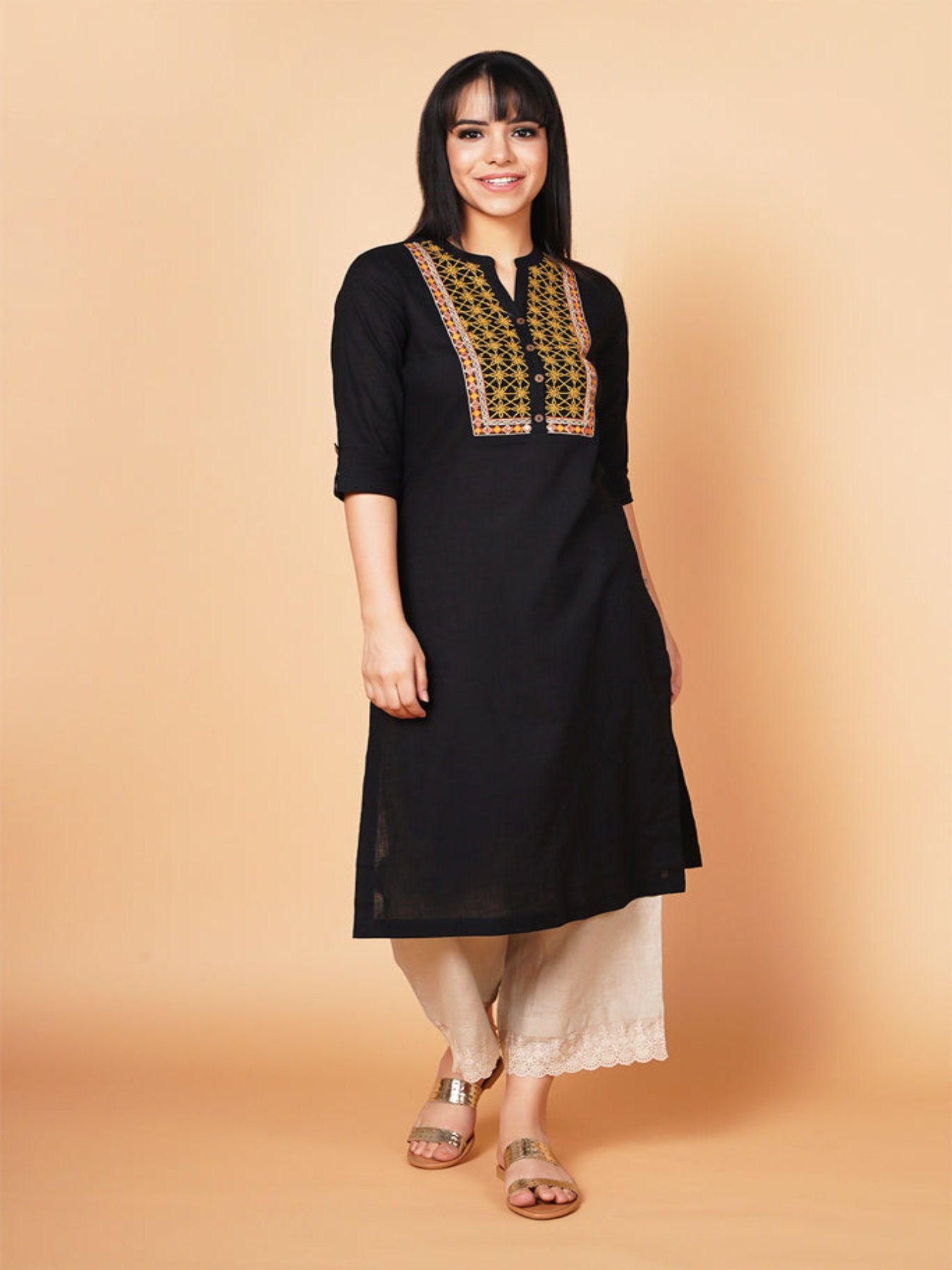 Black Yoke Embroidered Kurta