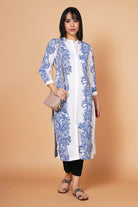 White And Blue Floral Printed Kurta