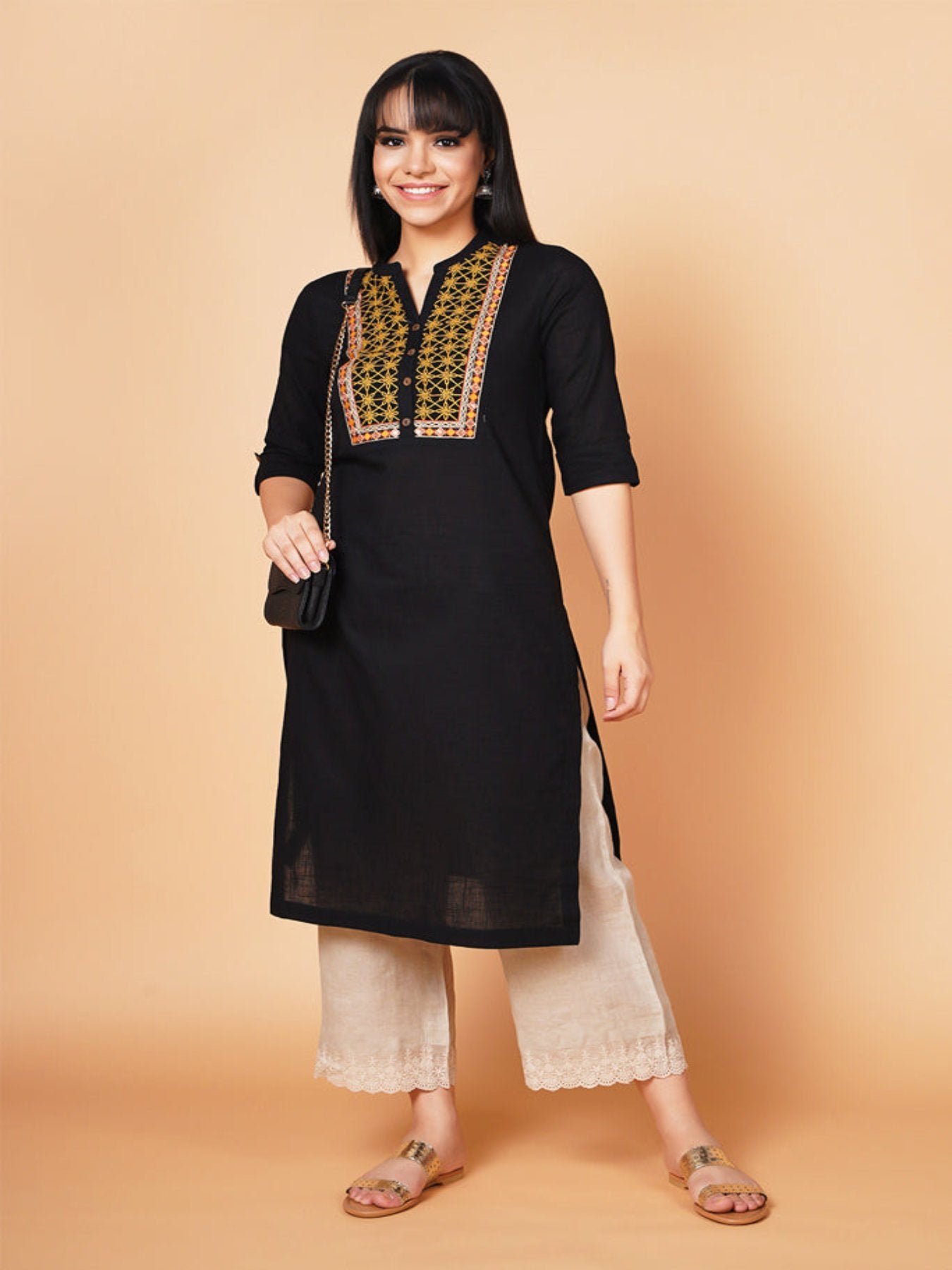 Black Yoke Embroidered Kurta