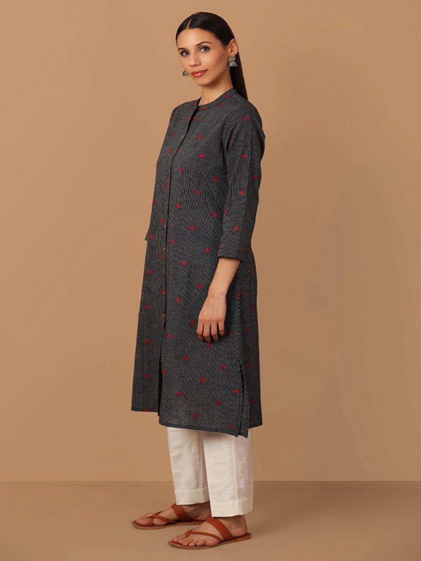 A-Line Striped Kurta With Mandarin Collar - Barara Official