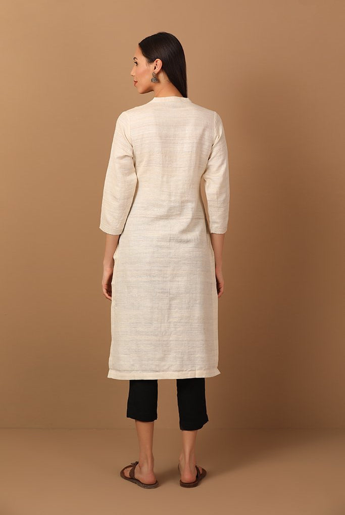 Beige Toned Kurta With Thread and Mirror Work - Barara Official