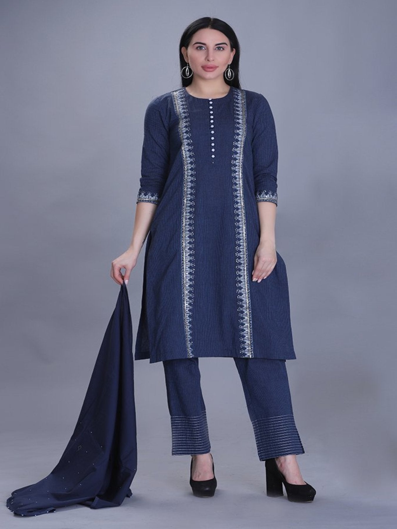 Bodacious Navy Blue Kurta Set With Dupatta - Barara Official