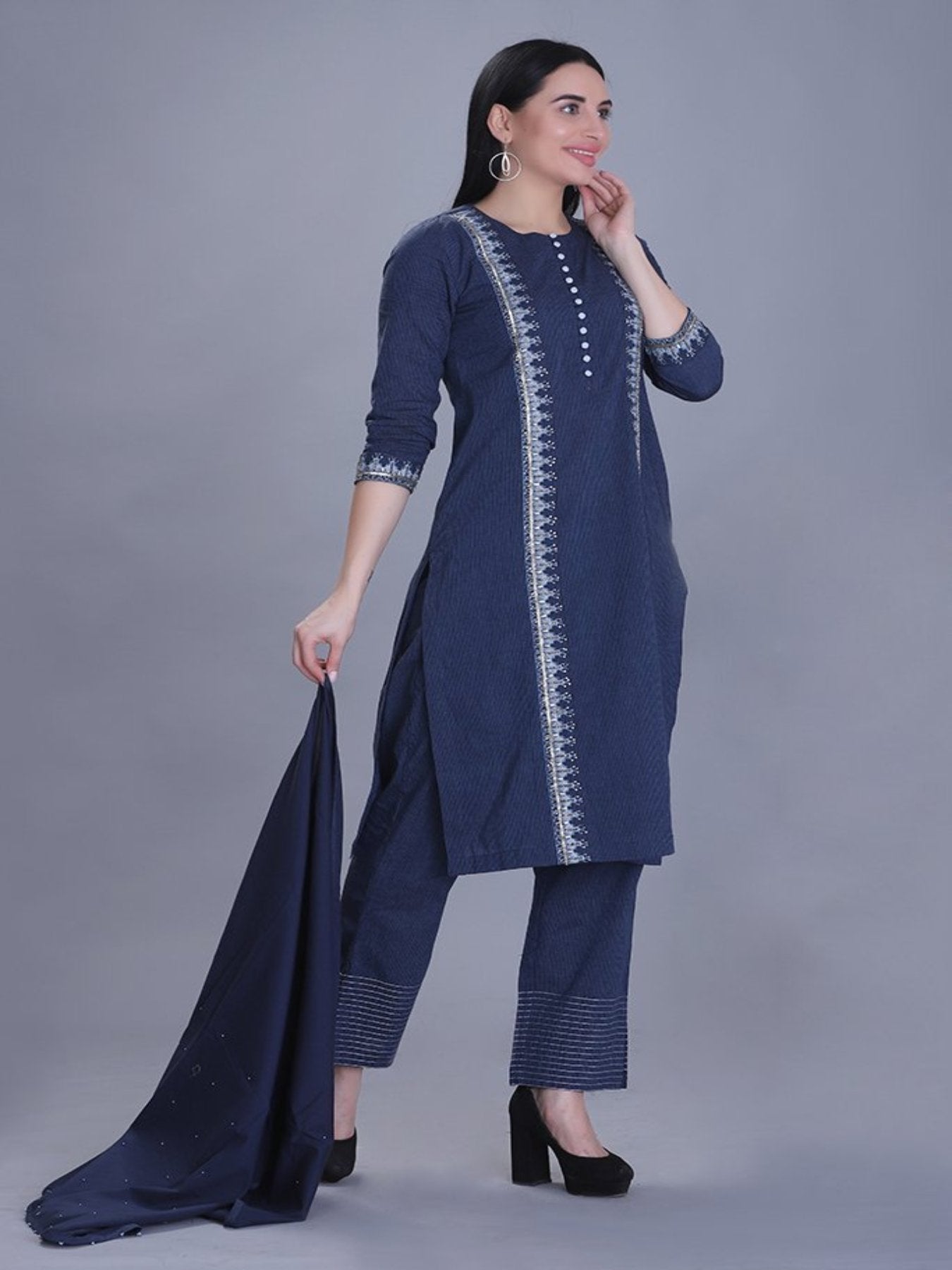 Bodacious Navy Blue Kurta Set With Dupatta - Barara Official