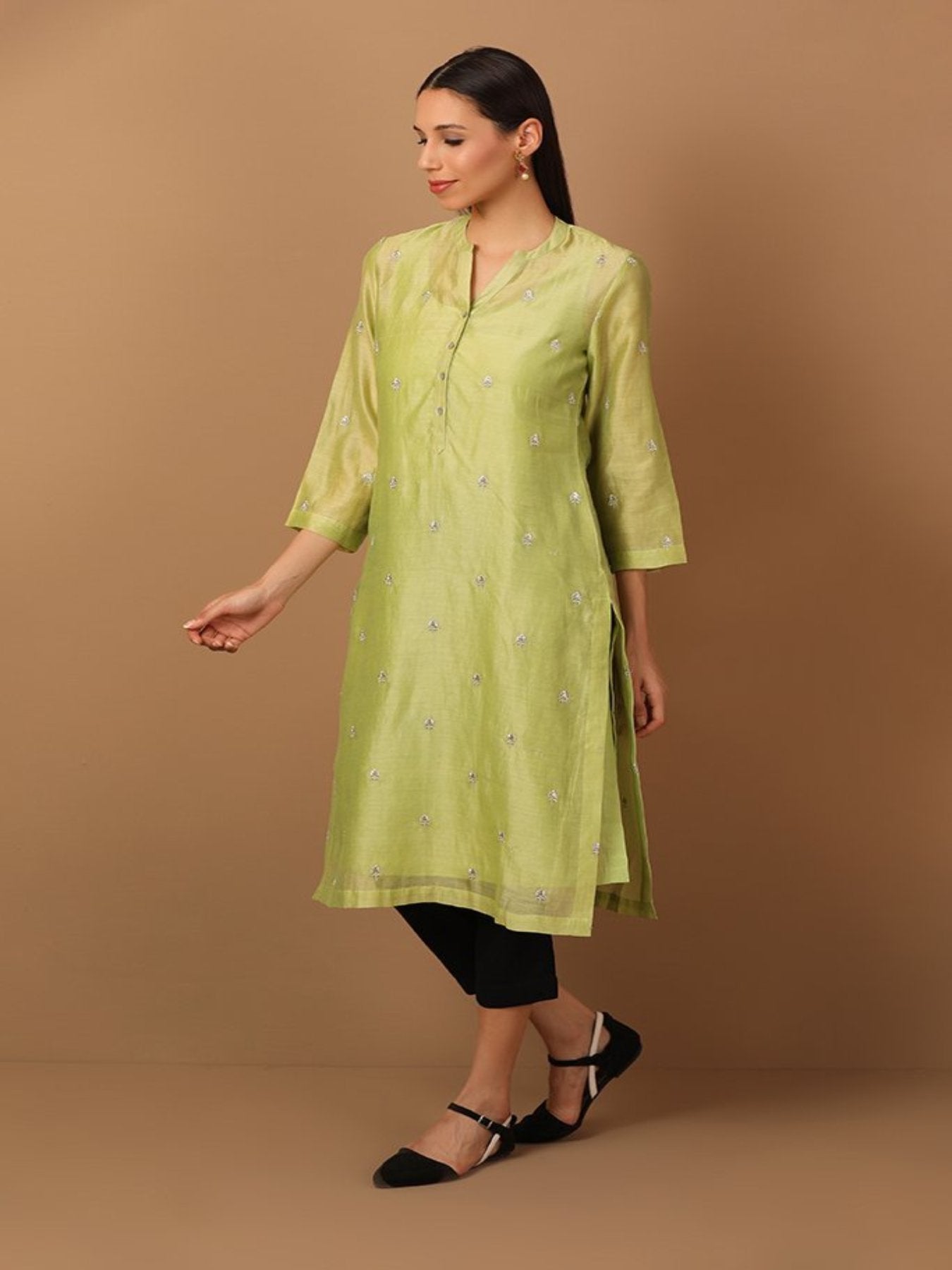 Chartreuse Green Kurta With Intricate Thread work - Barara Official