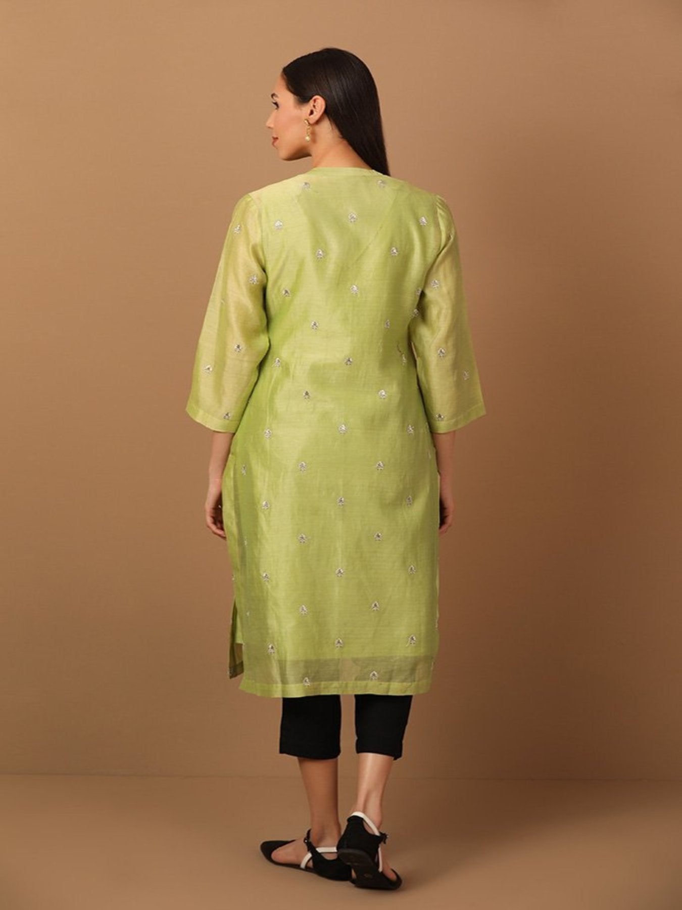 Chartreuse Green Kurta With Intricate Thread work - Barara Official