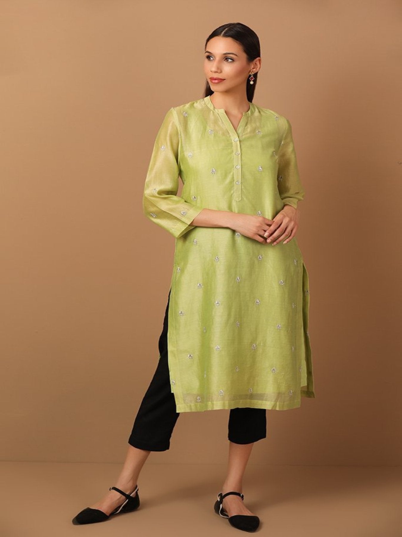 Chartreuse Green Kurta With Intricate Thread work - Barara Official