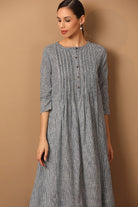 Chequered Pattern A-Line Kurta With Bead Work - Barara Official