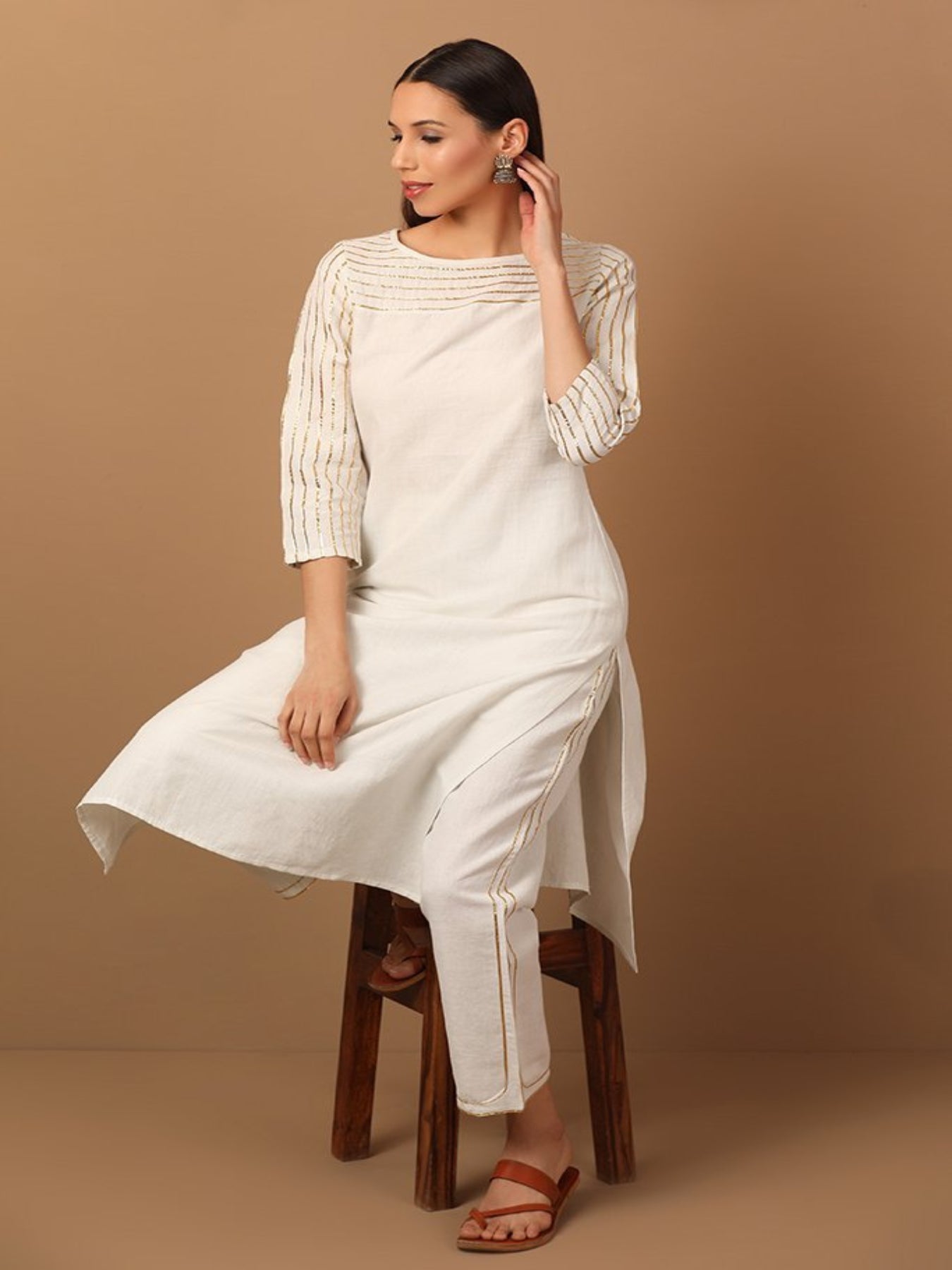 Creamish White Fusion Kurta Set - Barara Official