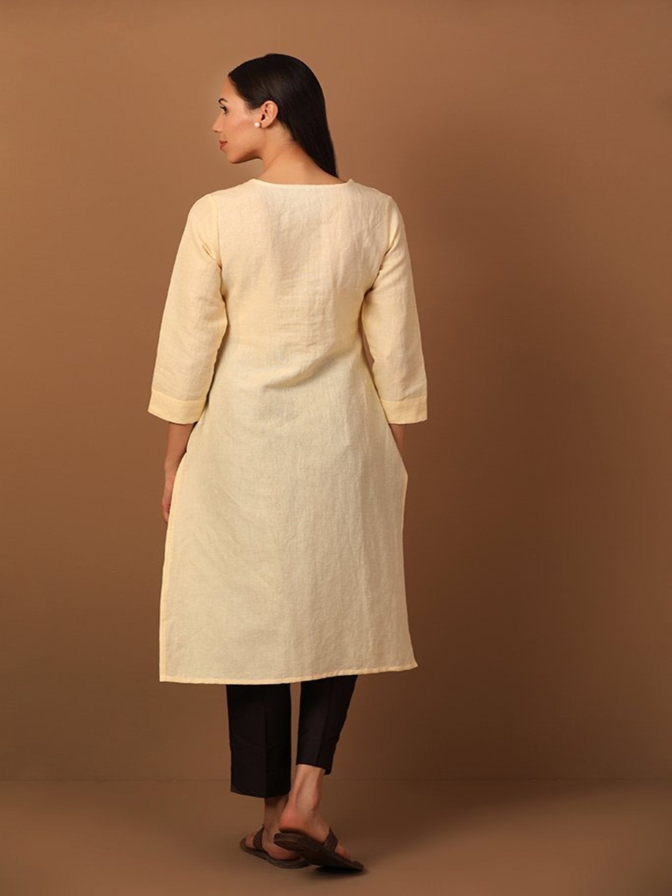 Parchment Yellow Kurta With With Thread and Mirror Work - Barara Official