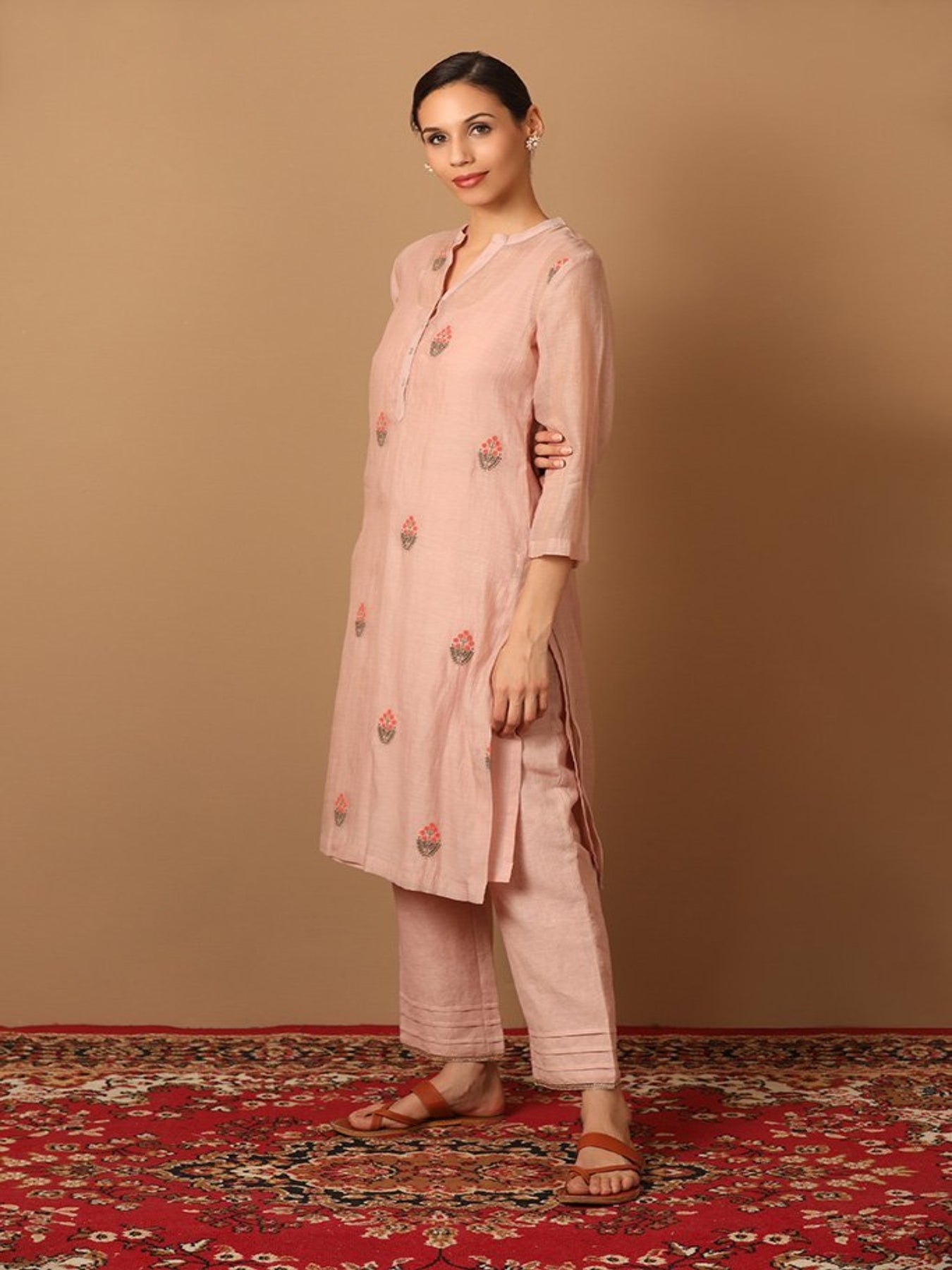 Peachy Fusion Kurta Set With Dainty Thread Work - Barara Official