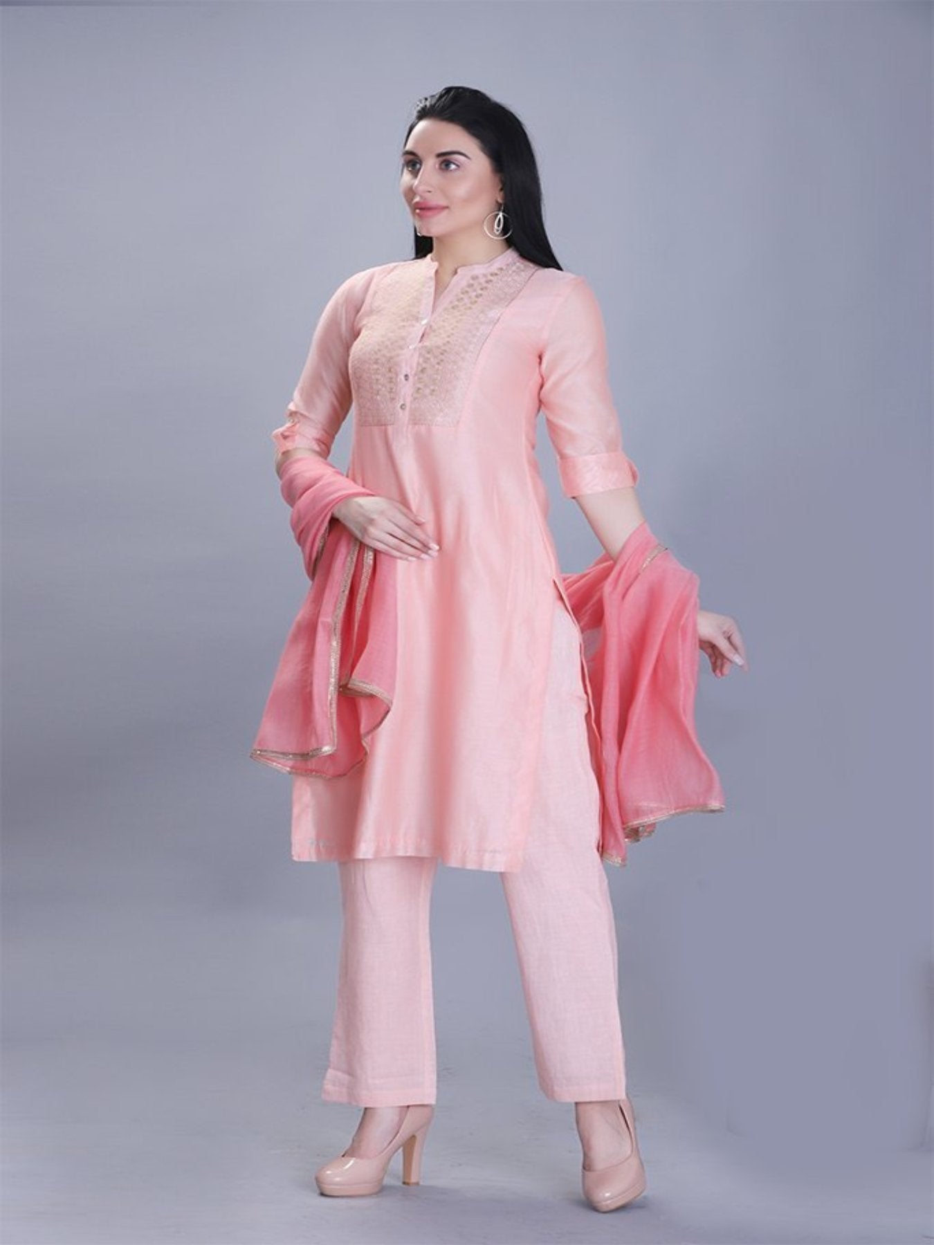 Plush Peach Kurta Set With Dupatta - Barara Official