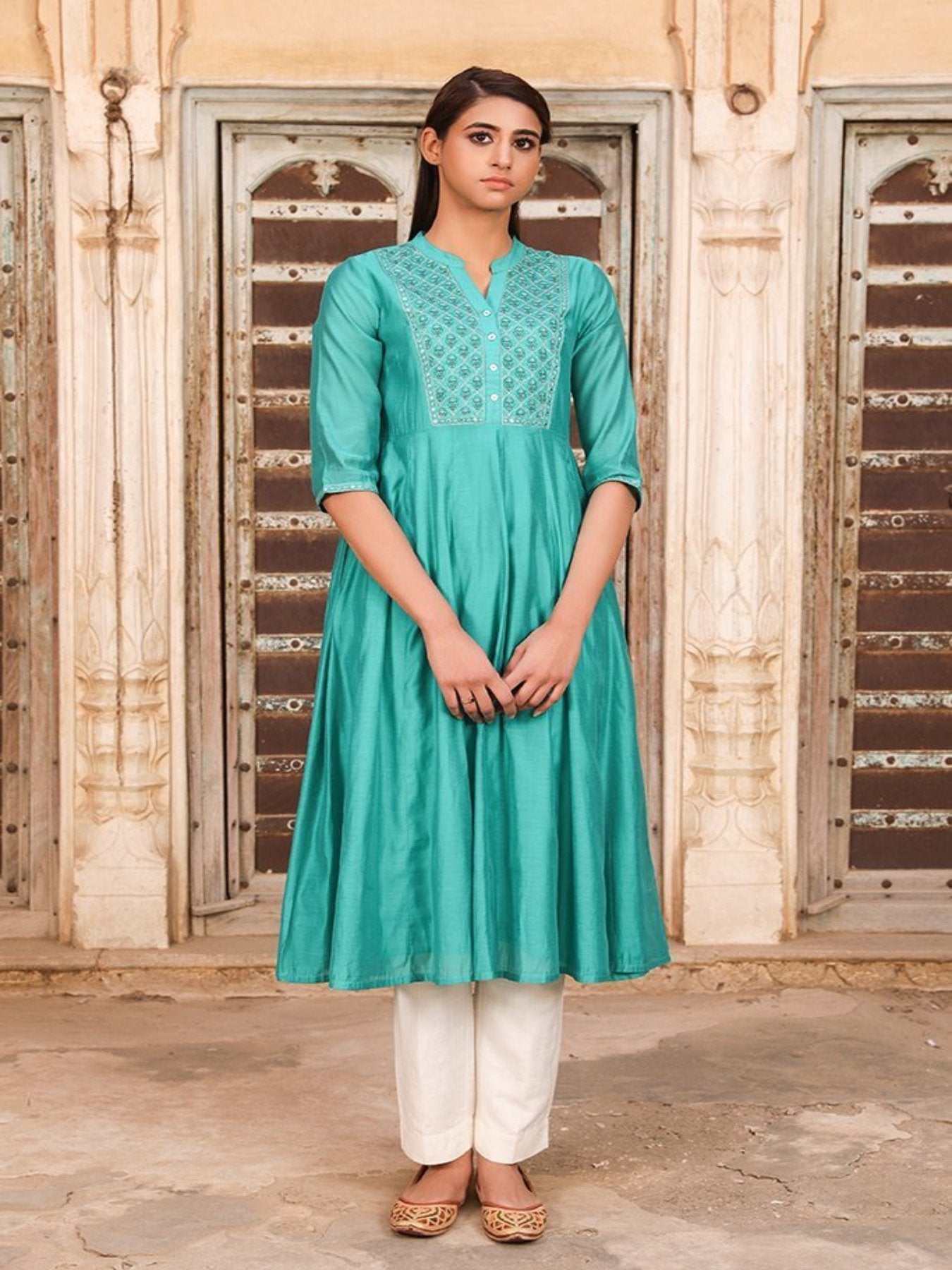 Satiny Anarkali Embroidered Kurta - Barara Official