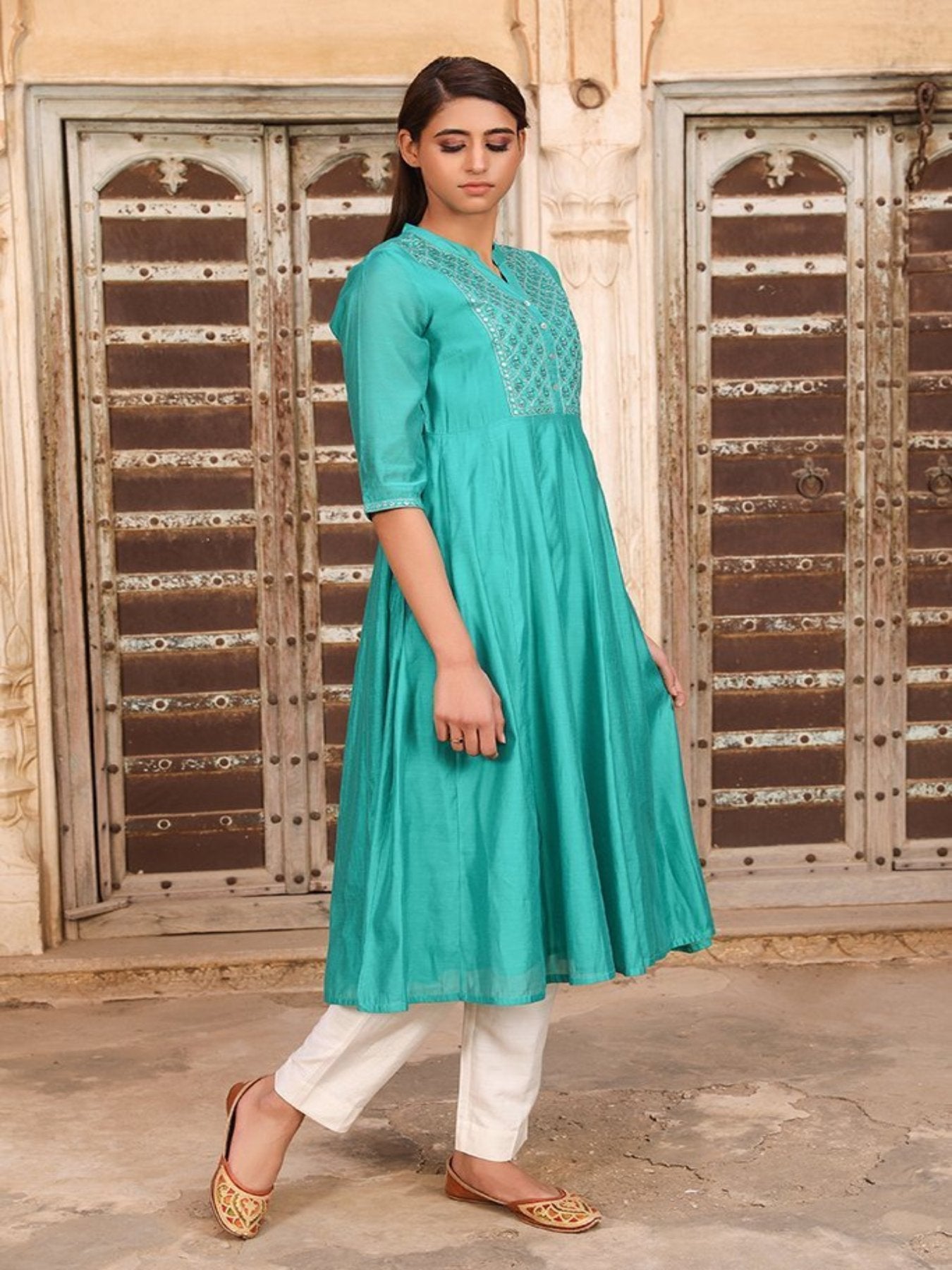 Satiny Anarkali Embroidered Kurta - Barara Official