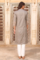 Straight-fit Khadi Kurta with Sleeve Chikankaari - Barara Official