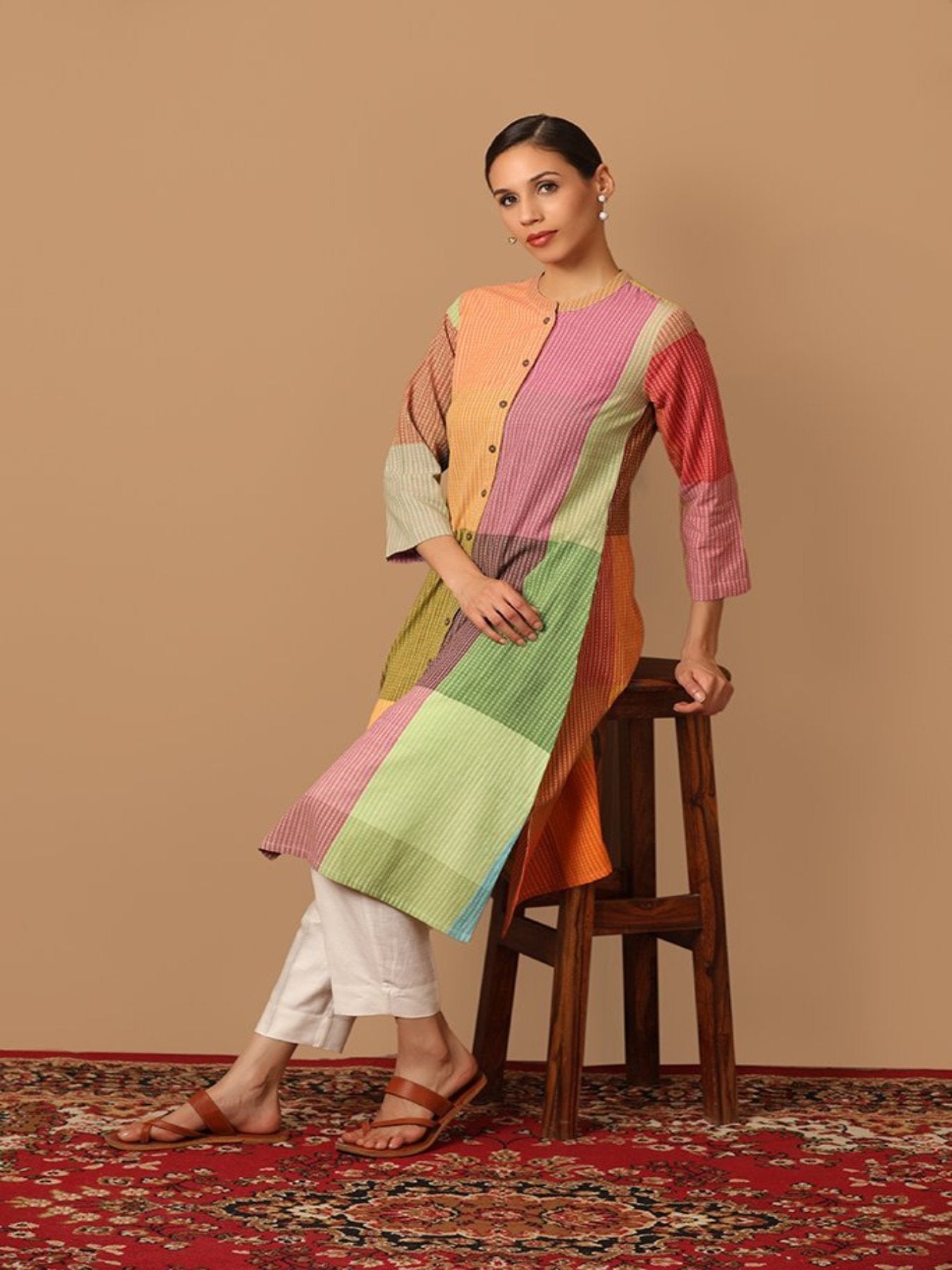 Straight-fit Multicoloured Fusion Kurta - Barara Official